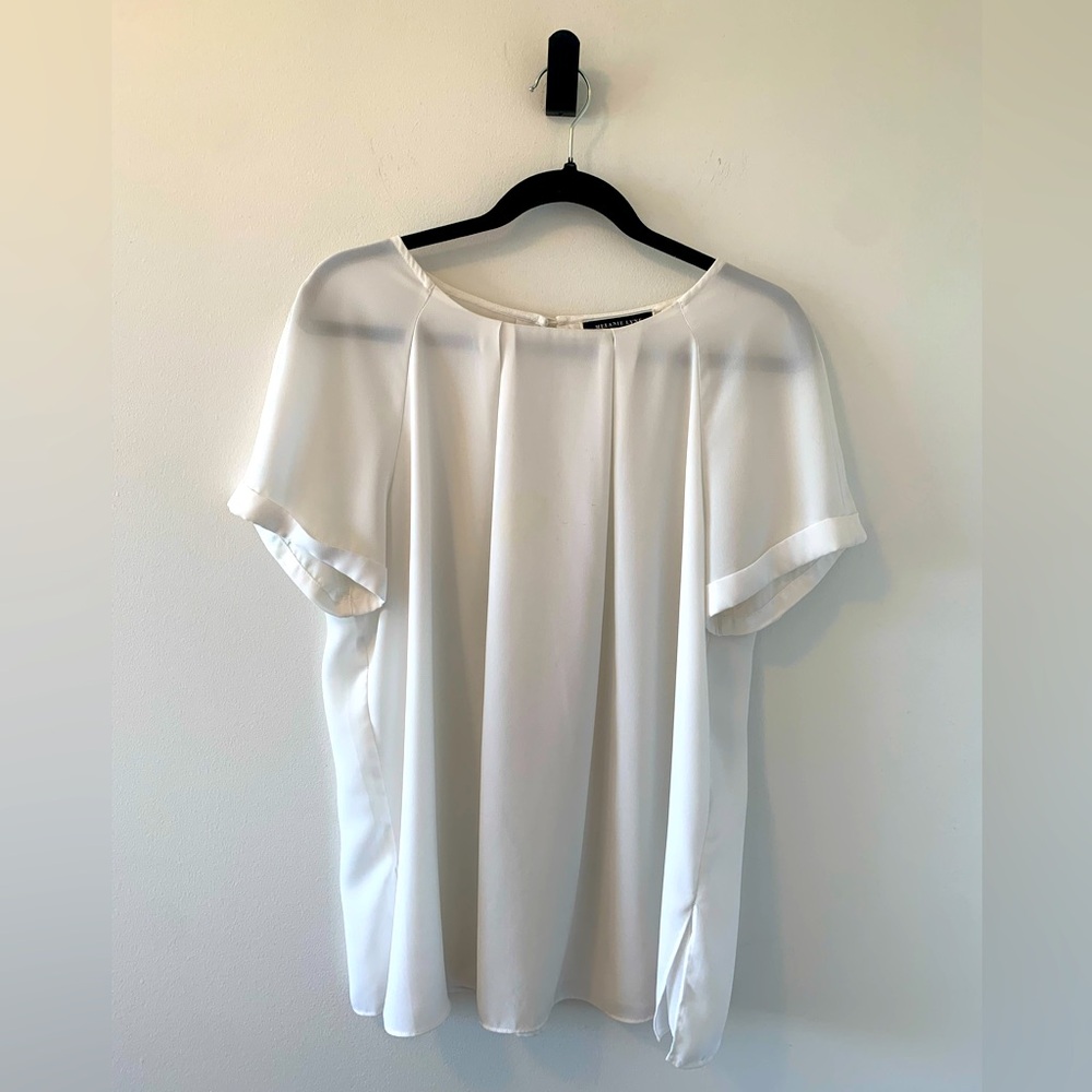 Elegant Melanie Lyne Sheer Cuffed Short Sleeve White Women's Blouse Sz 12